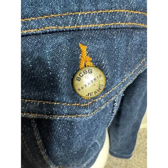 BCBG jean jacket dark blue denim 100% cotton button up collar pockets Sz S - Picture 4 of 7